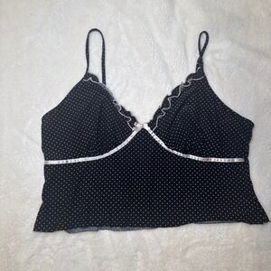 Apt 9 Intimates Black Polka Dot Cami Top Ruffle Trim Bow Size Medium